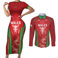 Wales Rugby Custom Couples Matching Short Sleeve Bodycon Dress and Long Sleeve Button Shirt Go Welsh Dragon Unique Style