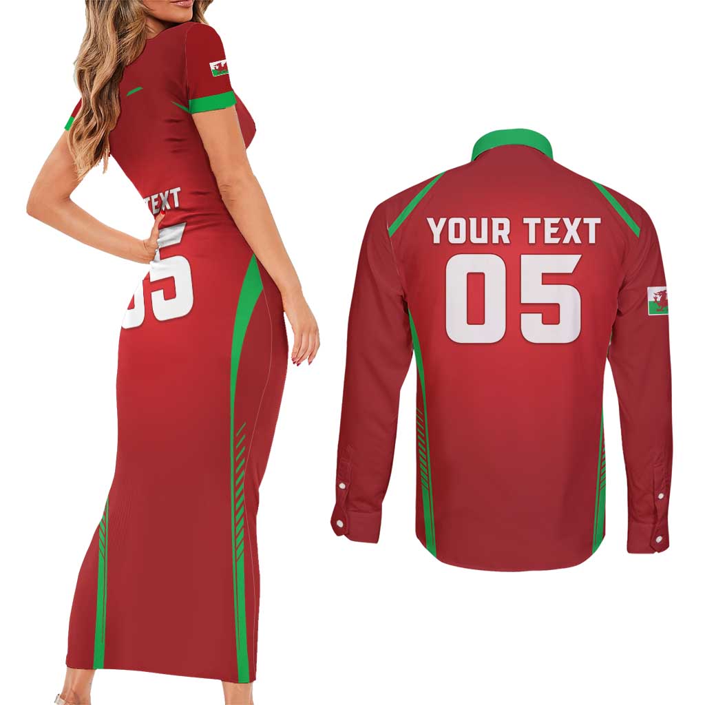 Wales Rugby Custom Couples Matching Short Sleeve Bodycon Dress and Long Sleeve Button Shirt Go Welsh Dragon Unique Style