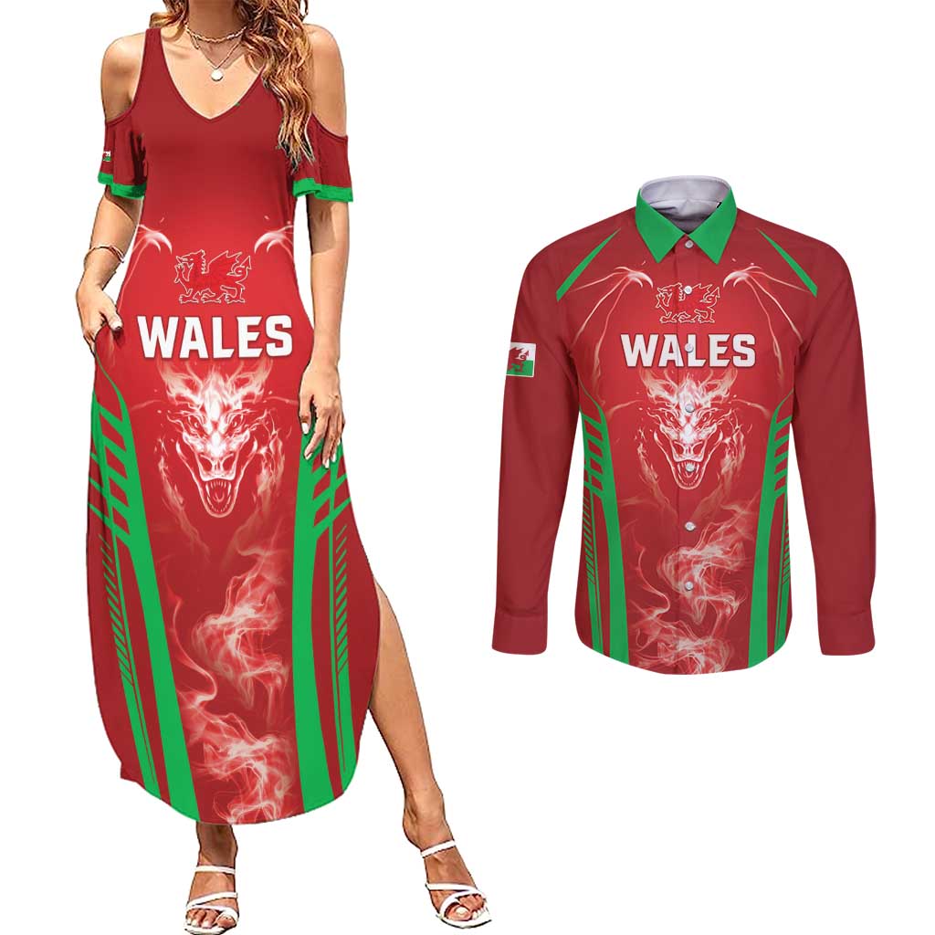 Wales Rugby Custom Couples Matching Summer Maxi Dress and Long Sleeve Button Shirt Go Welsh Dragon Unique Style