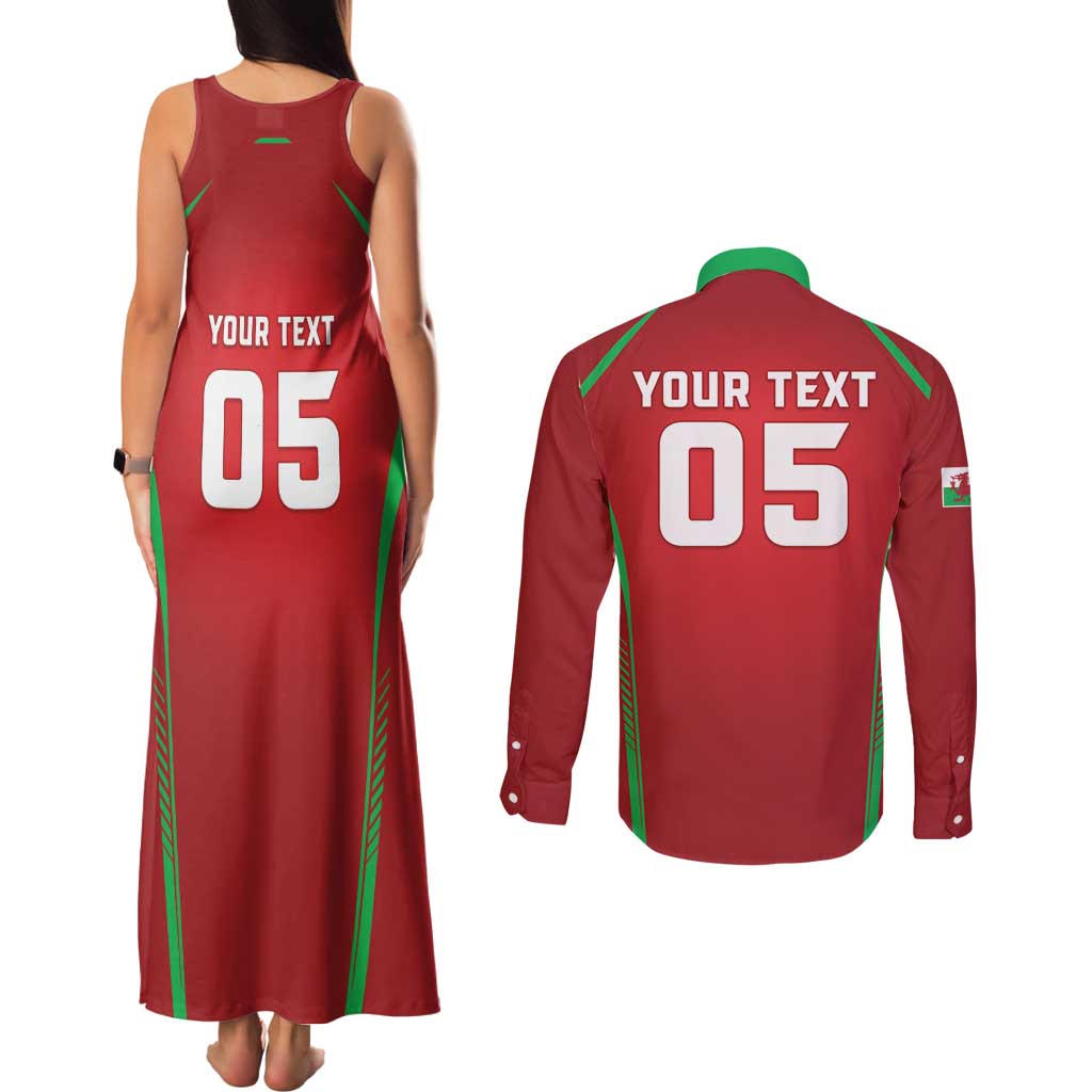 Wales Rugby Custom Couples Matching Tank Maxi Dress and Long Sleeve Button Shirt Go Welsh Dragon Unique Style