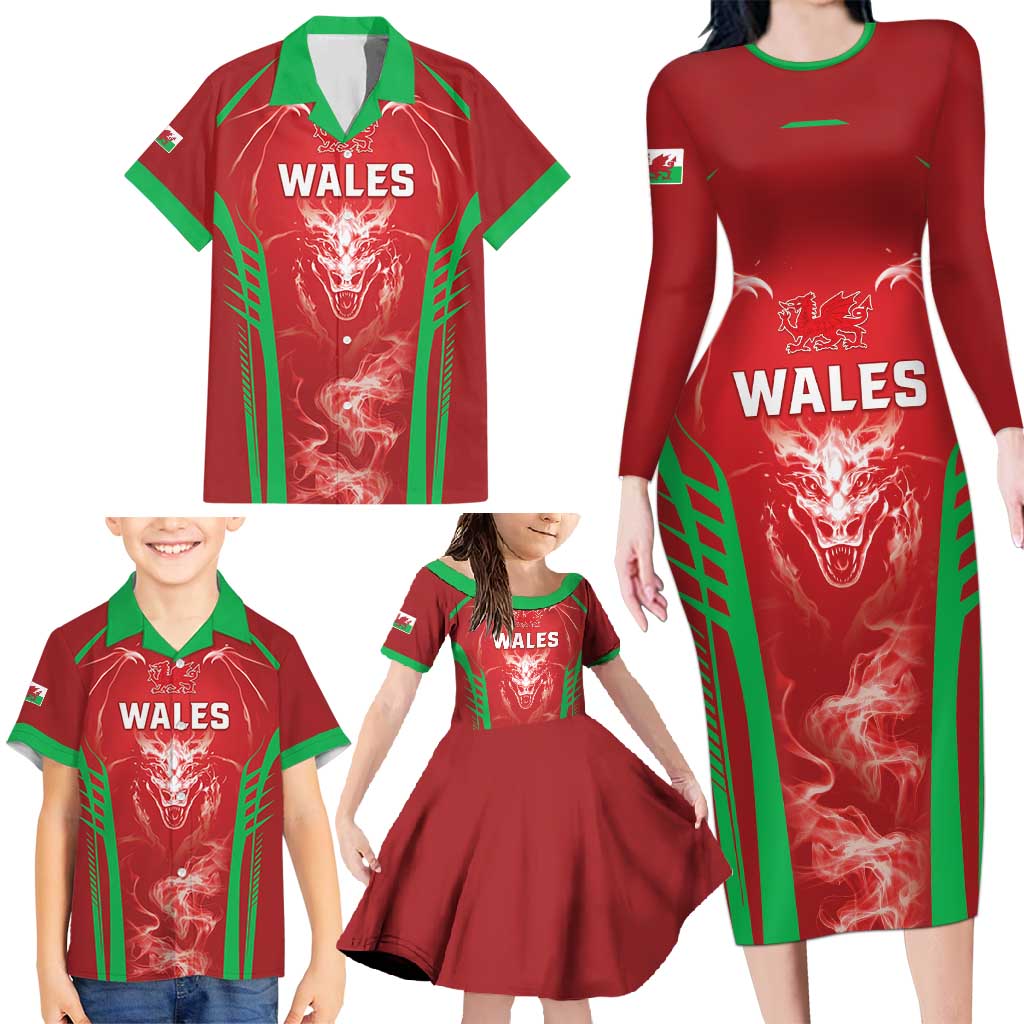 Wales Rugby Custom Family Matching Long Sleeve Bodycon Dress and Hawaiian Shirt Go Welsh Dragon Unique Style