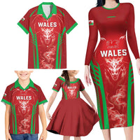 Wales Rugby Custom Family Matching Long Sleeve Bodycon Dress and Hawaiian Shirt Go Welsh Dragon Unique Style