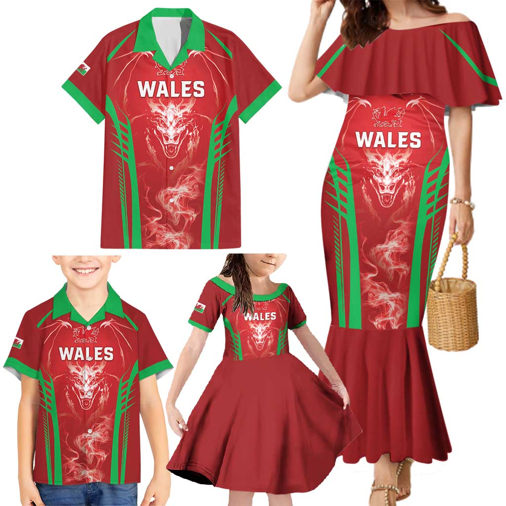 Wales Rugby Custom Family Matching Mermaid Dress and Hawaiian Shirt Go Welsh Dragon Unique Style