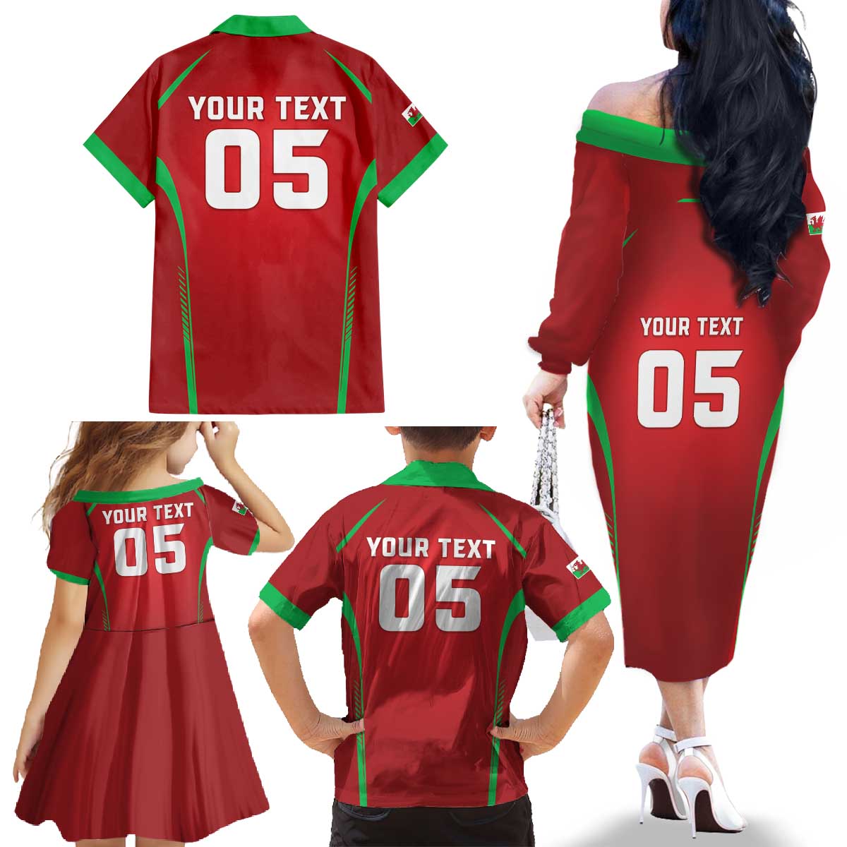 Wales Rugby Custom Family Matching Off The Shoulder Long Sleeve Dress and Hawaiian Shirt Go Welsh Dragon Unique Style