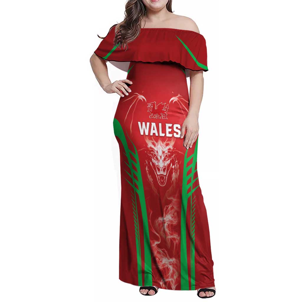 Wales Rugby Custom Family Matching Off Shoulder Maxi Dress and Hawaiian Shirt Go Welsh Dragon Unique Style