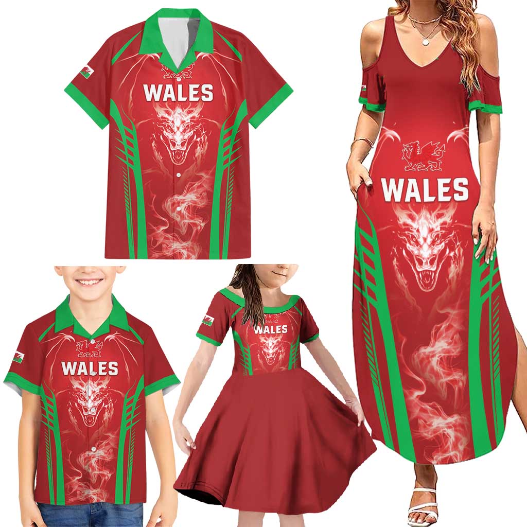 Wales Rugby Custom Family Matching Summer Maxi Dress and Hawaiian Shirt Go Welsh Dragon Unique Style