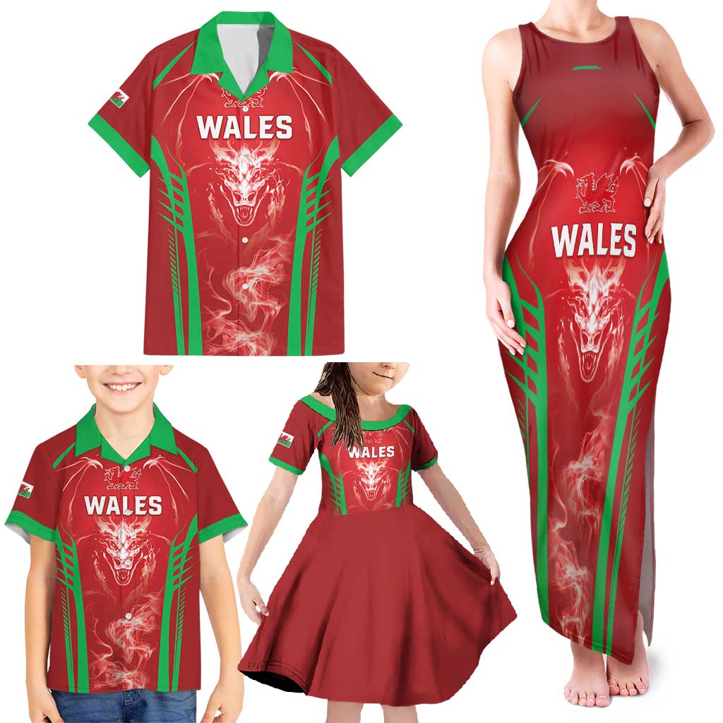 Wales Rugby Custom Family Matching Tank Maxi Dress and Hawaiian Shirt Go Welsh Dragon Unique Style
