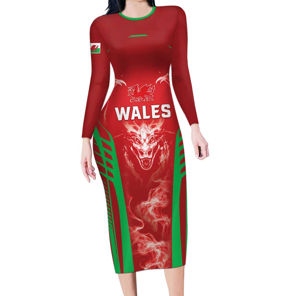 Wales Rugby Custom Long Sleeve Bodycon Dress Go Welsh Dragon Unique Style