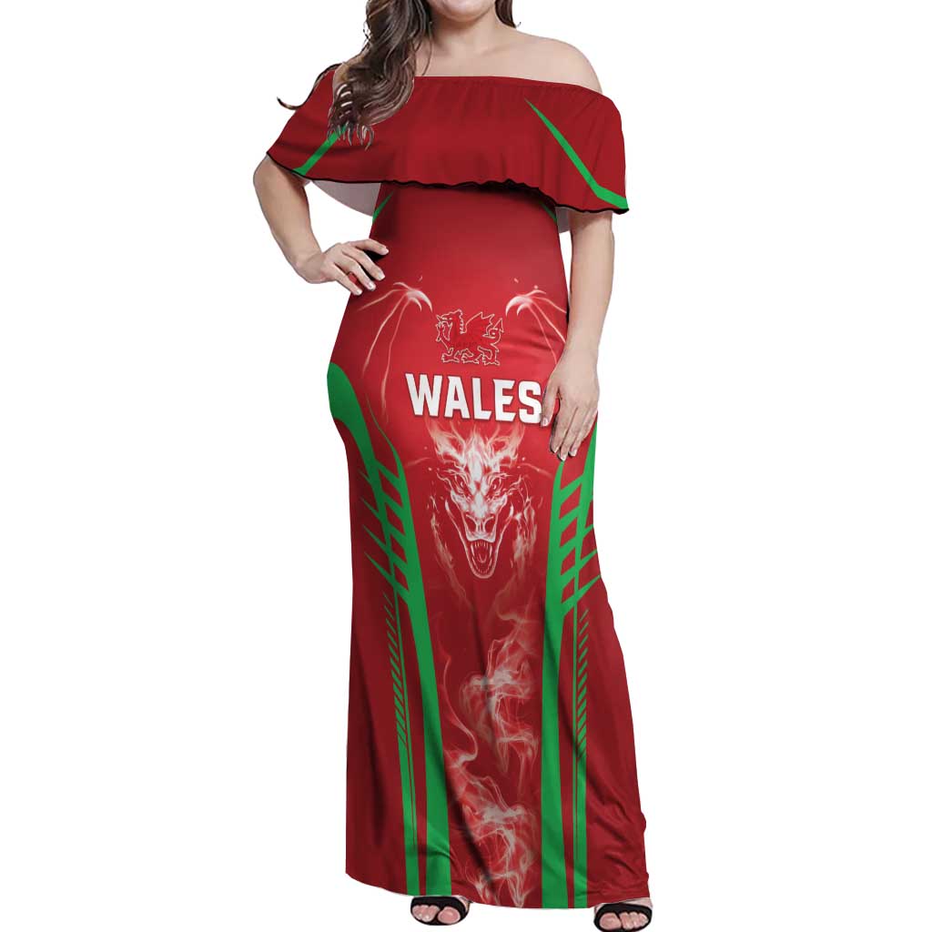 Wales Rugby Custom Off Shoulder Maxi Dress Go Welsh Dragon Unique Style