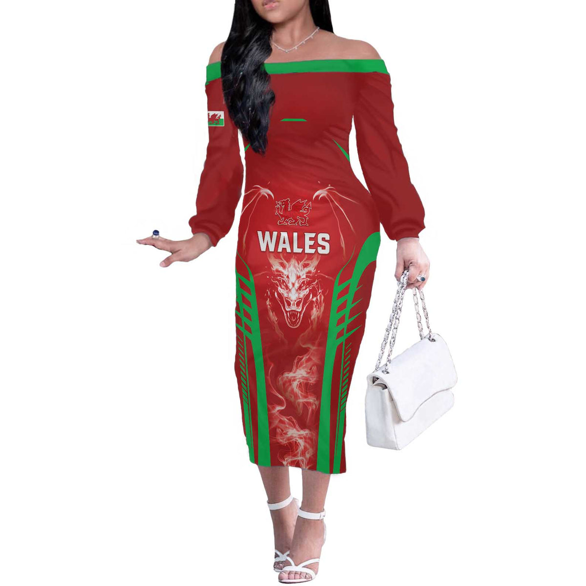 Wales Rugby Custom Off The Shoulder Long Sleeve Dress Go Welsh Dragon Unique Style