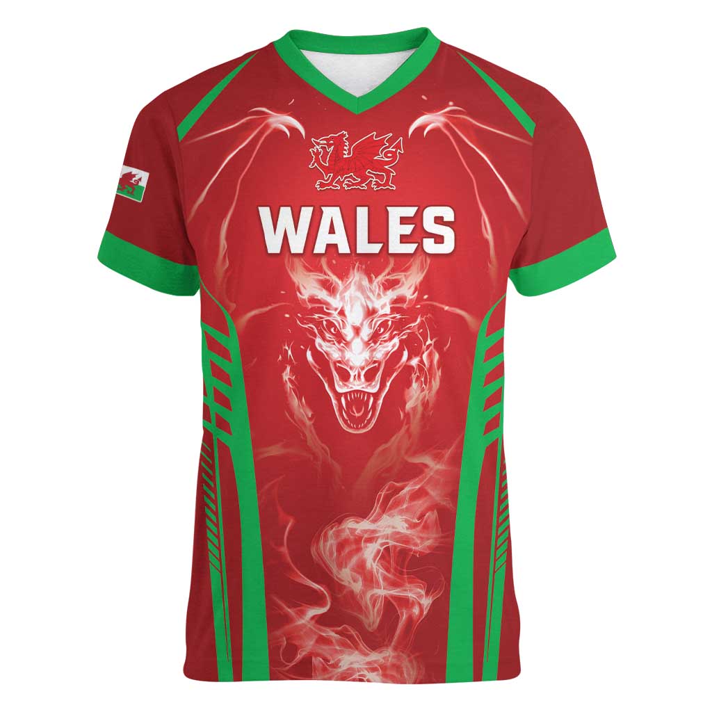 Wales Rugby Custom Women V-Neck T-Shirt Go Welsh Dragon Unique Style