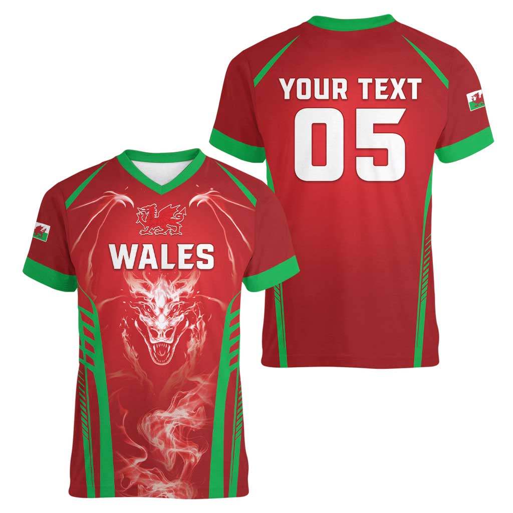Wales Rugby Custom Women V-Neck T-Shirt Go Welsh Dragon Unique Style