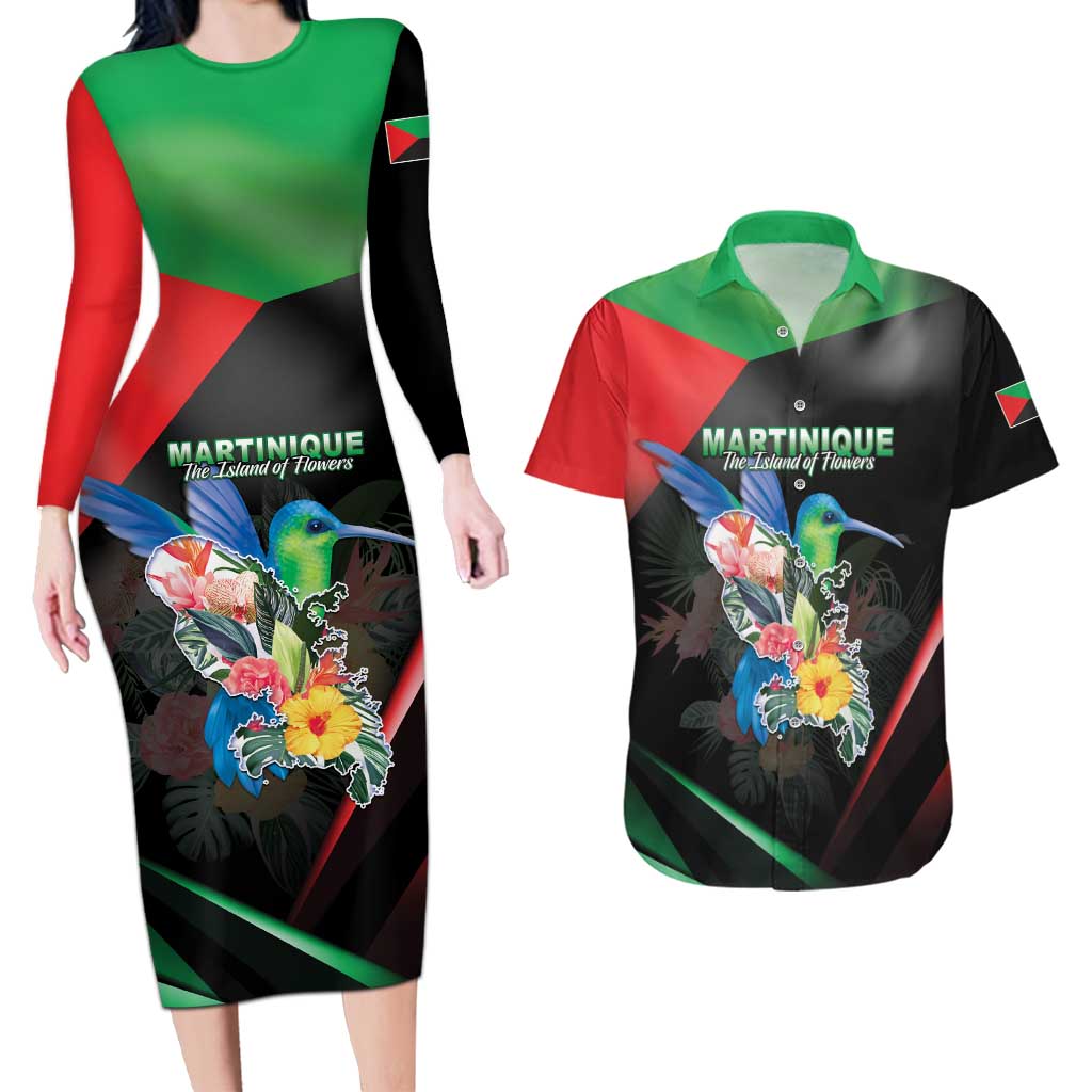 Personalized Martinique Couples Matching Long Sleeve Bodycon Dress and Hawaiian Shirt The Island Of Flowers