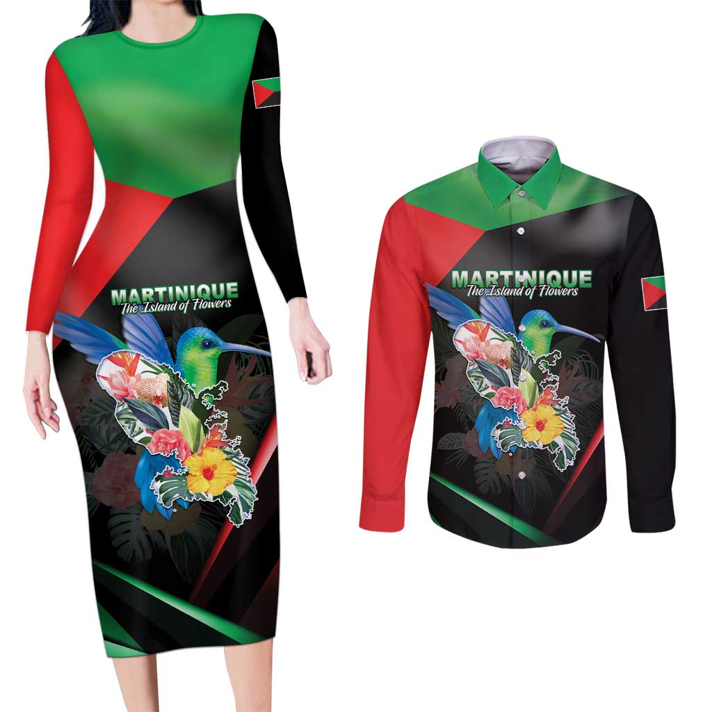Personalized Martinique Couples Matching Long Sleeve Bodycon Dress and Long Sleeve Button Shirt The Island Of Flowers