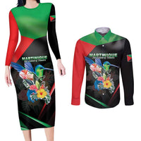 Personalized Martinique Couples Matching Long Sleeve Bodycon Dress and Long Sleeve Button Shirt The Island Of Flowers