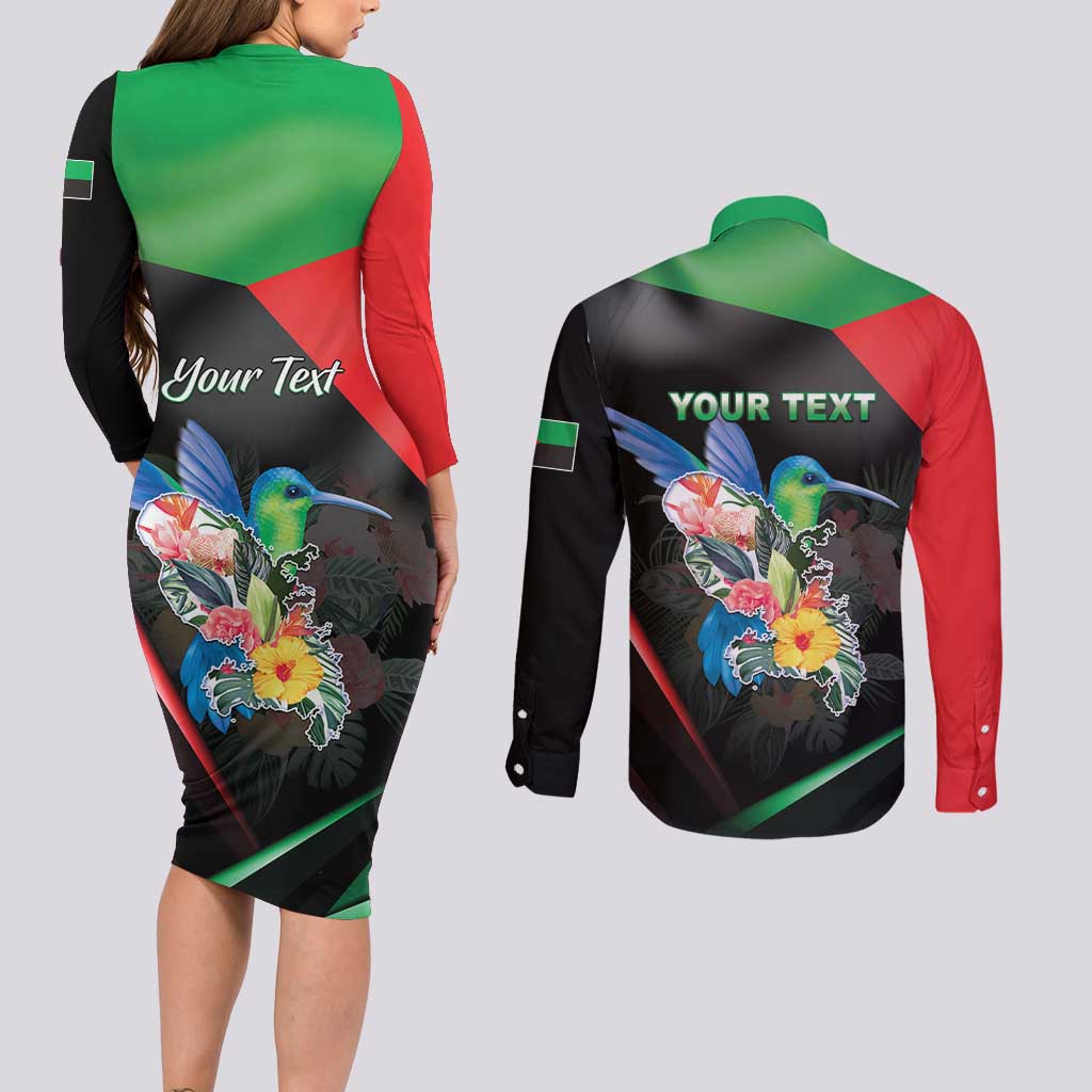 Personalized Martinique Couples Matching Long Sleeve Bodycon Dress and Long Sleeve Button Shirt The Island Of Flowers