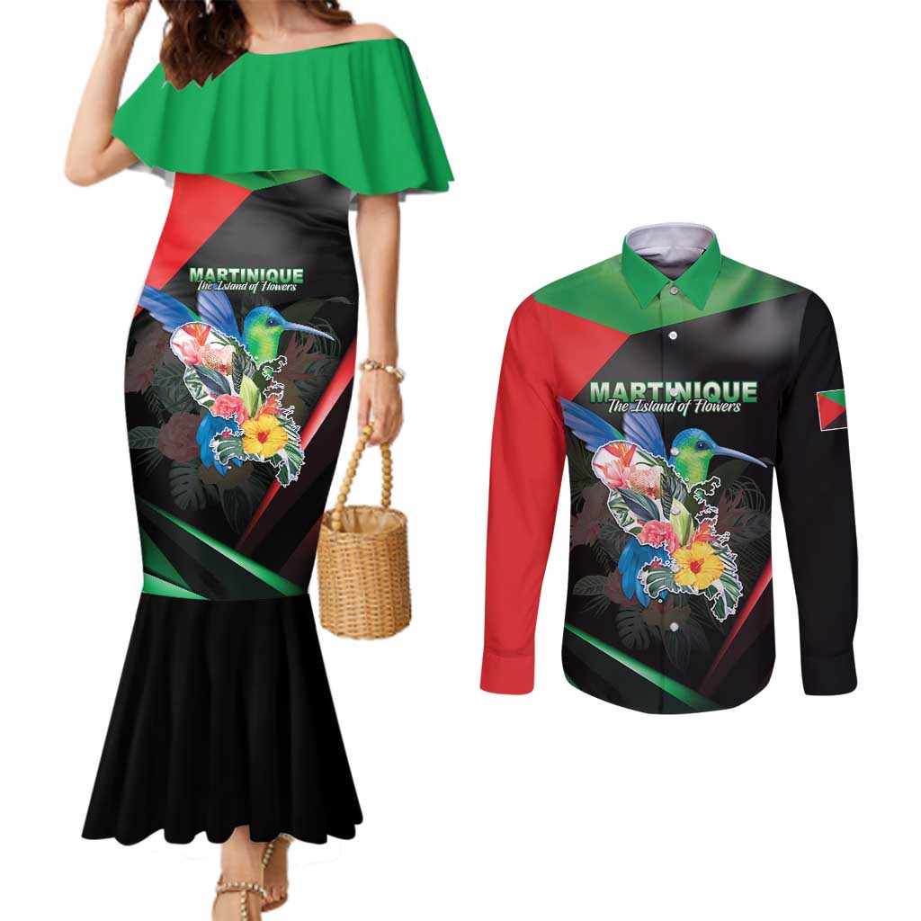 Personalized Martinique Couples Matching Mermaid Dress and Long Sleeve Button Shirt The Island Of Flowers