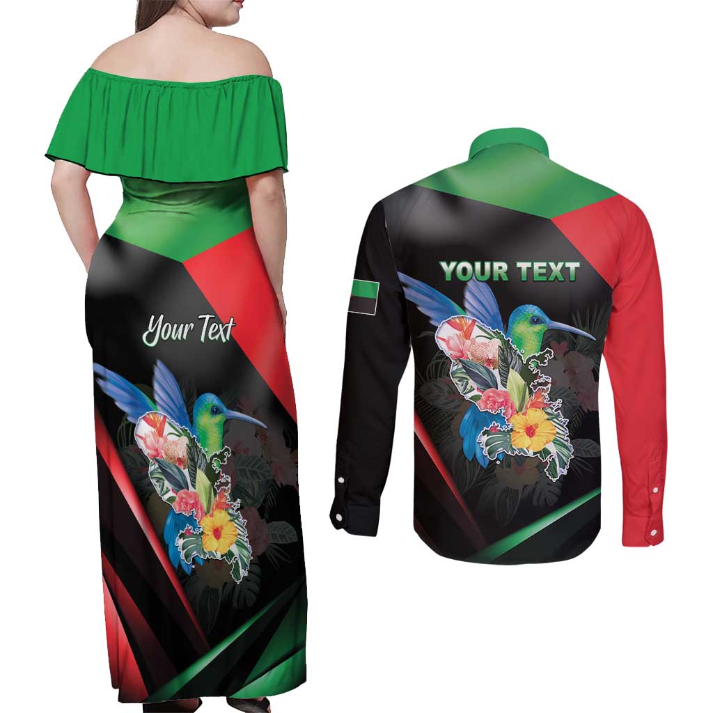 Personalized Martinique Couples Matching Off Shoulder Maxi Dress and Long Sleeve Button Shirt The Island Of Flowers