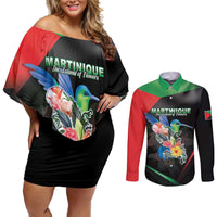 Personalized Martinique Couples Matching Off Shoulder Short Dress and Long Sleeve Button Shirt The Island Of Flowers