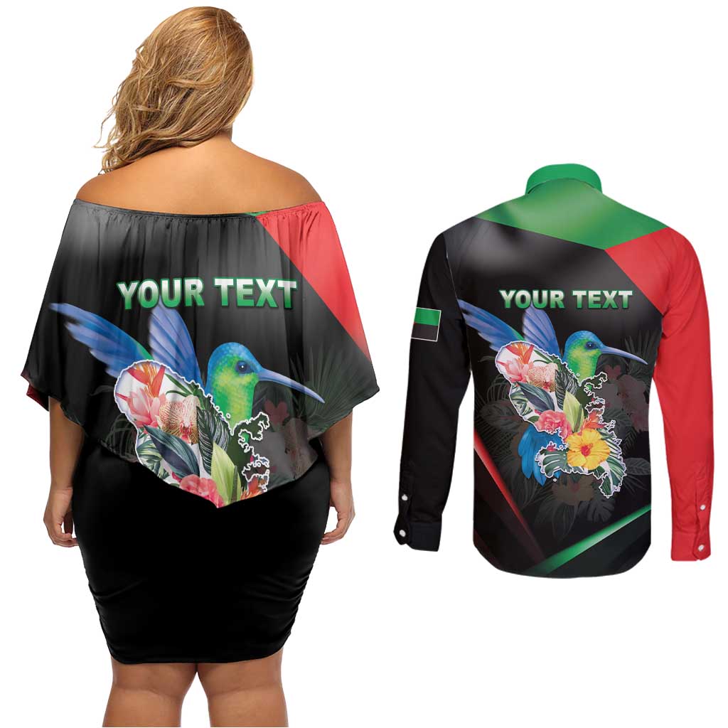 Personalized Martinique Couples Matching Off Shoulder Short Dress and Long Sleeve Button Shirt The Island Of Flowers