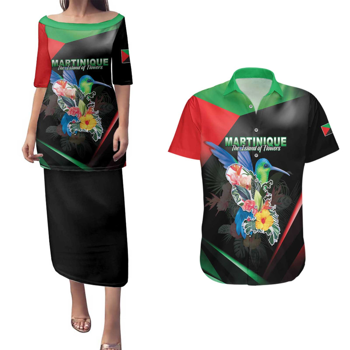 Personalized Martinique Couples Matching Puletasi and Hawaiian Shirt The Island Of Flowers