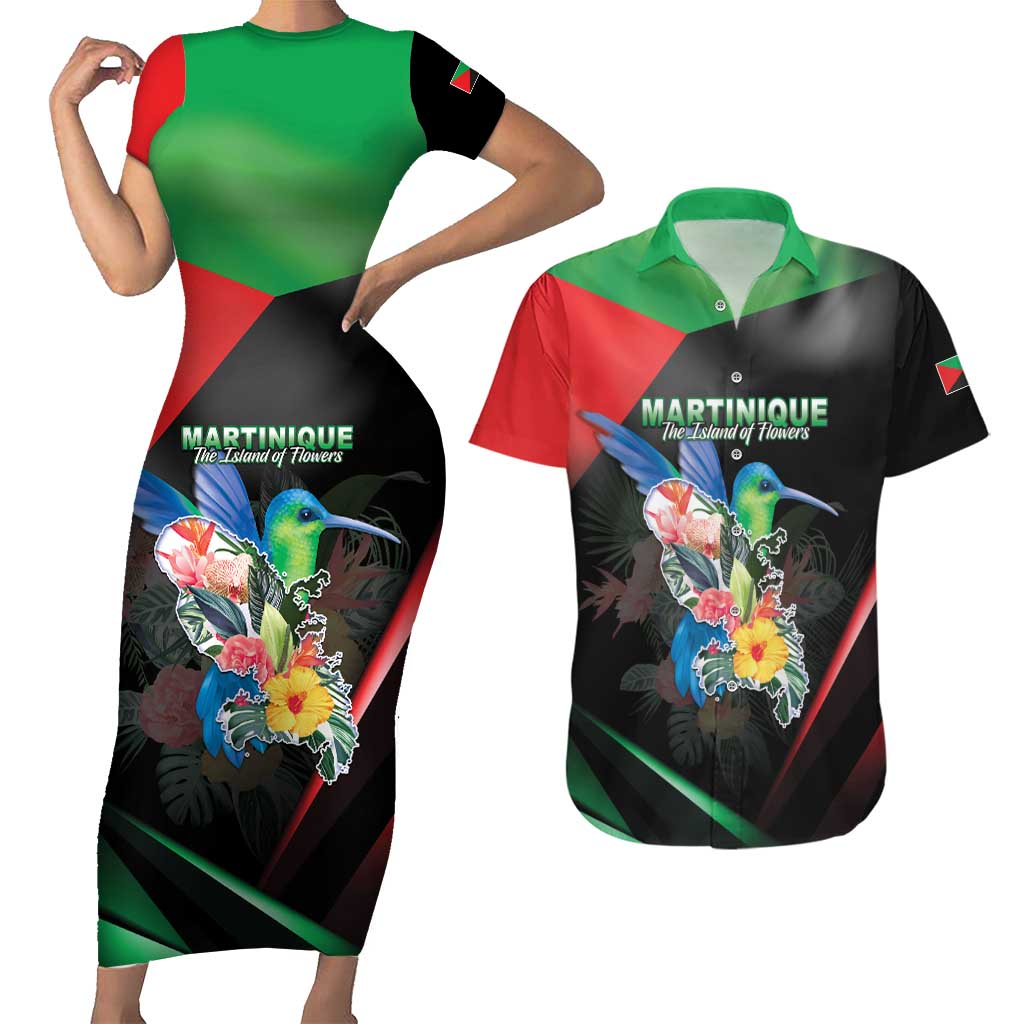 Personalized Martinique Couples Matching Short Sleeve Bodycon Dress and Hawaiian Shirt The Island Of Flowers