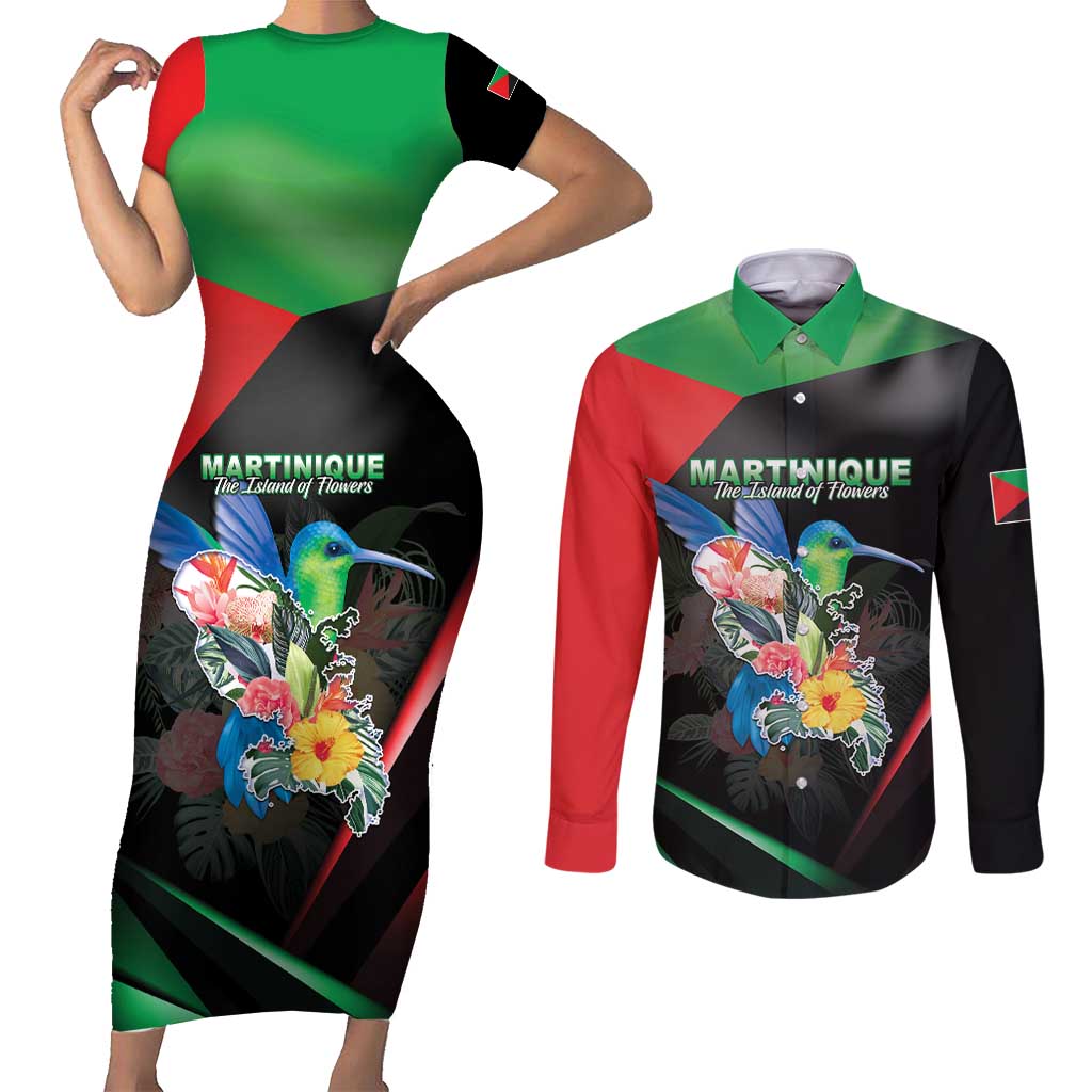 Personalized Martinique Couples Matching Short Sleeve Bodycon Dress and Long Sleeve Button Shirt The Island Of Flowers