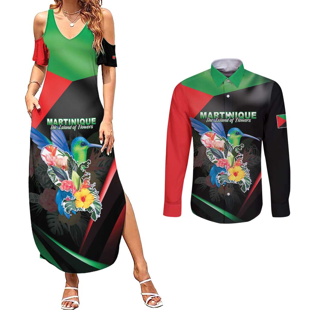 Personalized Martinique Couples Matching Summer Maxi Dress and Long Sleeve Button Shirt The Island Of Flowers