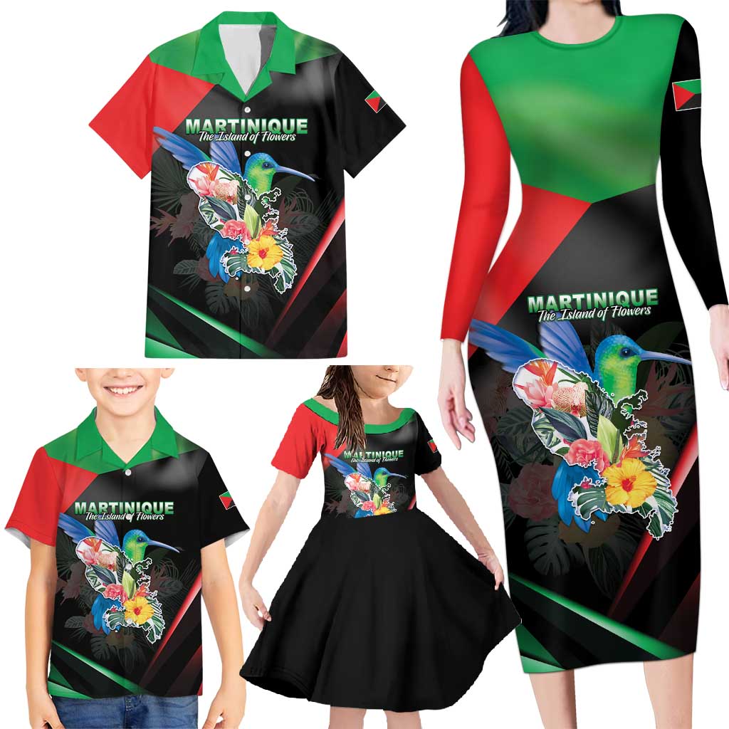 Personalized Martinique Family Matching Long Sleeve Bodycon Dress and Hawaiian Shirt The Island Of Flowers