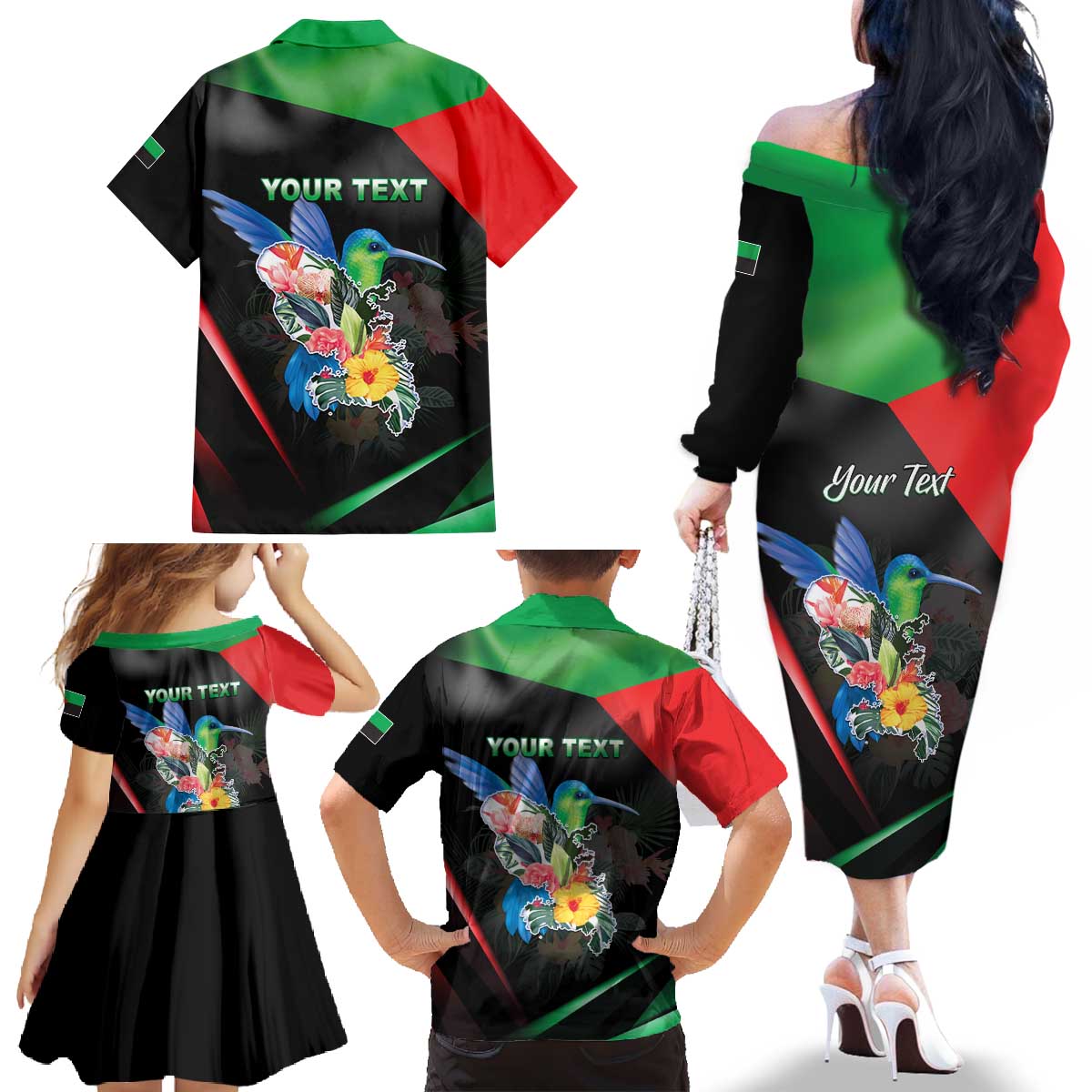 Personalized Martinique Family Matching Off The Shoulder Long Sleeve Dress and Hawaiian Shirt The Island Of Flowers