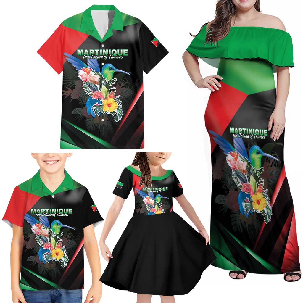 Personalized Martinique Family Matching Off Shoulder Maxi Dress and Hawaiian Shirt The Island Of Flowers