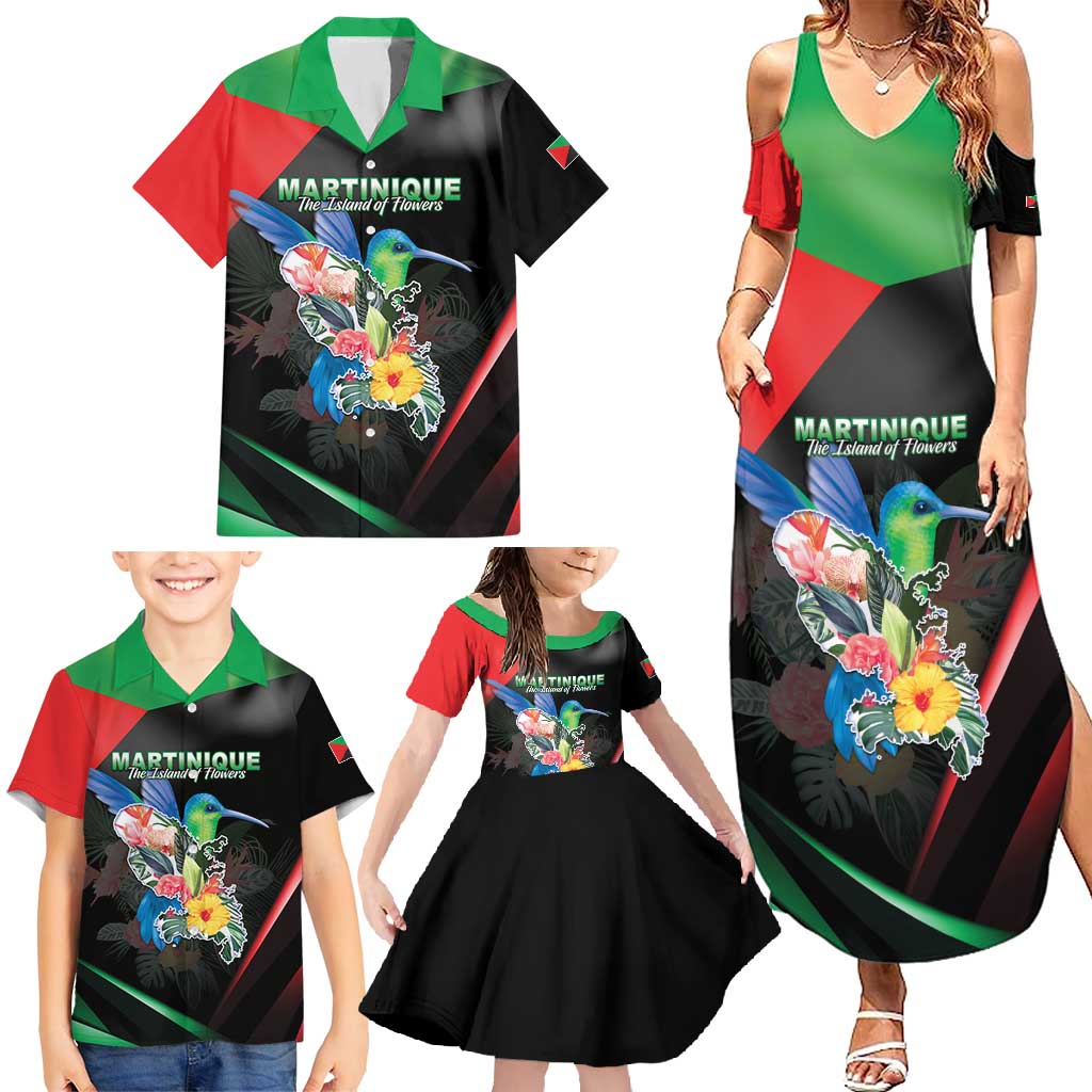 Personalized Martinique Family Matching Summer Maxi Dress and Hawaiian Shirt The Island Of Flowers
