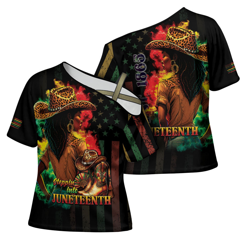 Steppin' into Juneteenth 1865 Cross Shoulder Shirt Melanin Cowgirl Grunge Style