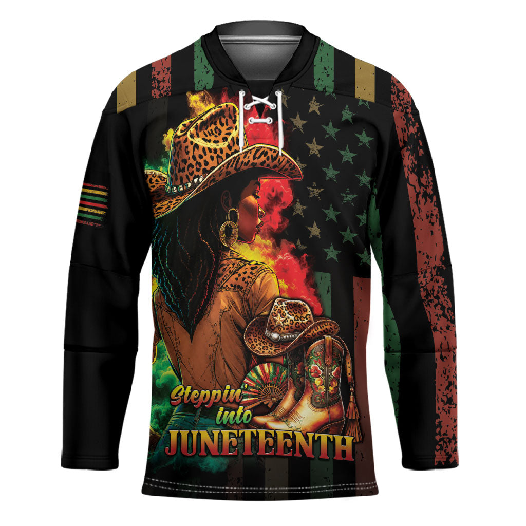 Steppin' into Juneteenth 1865 Hockey Jersey Melanin Cowgirl Grunge Style