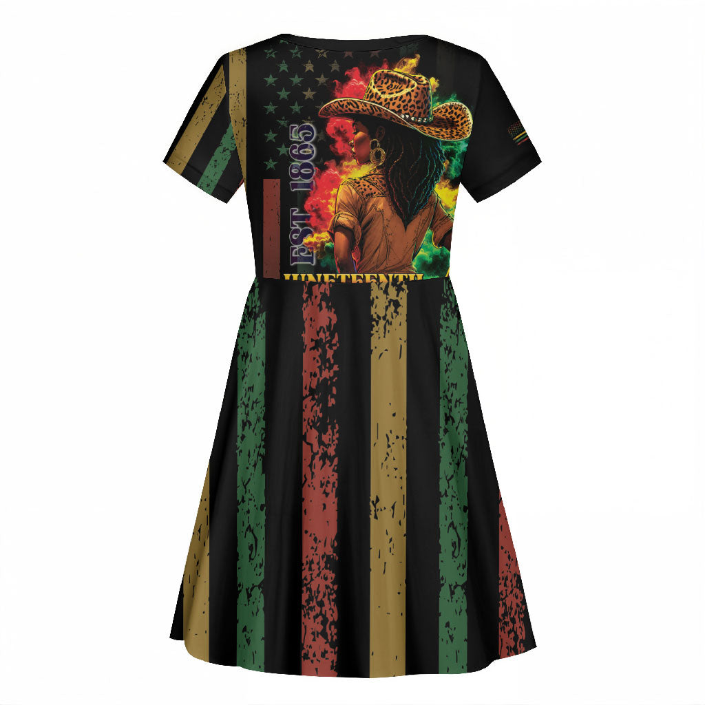 Steppin' into Juneteenth 1865 Kid Short Sleeve Dress Melanin Cowgirl Grunge Style