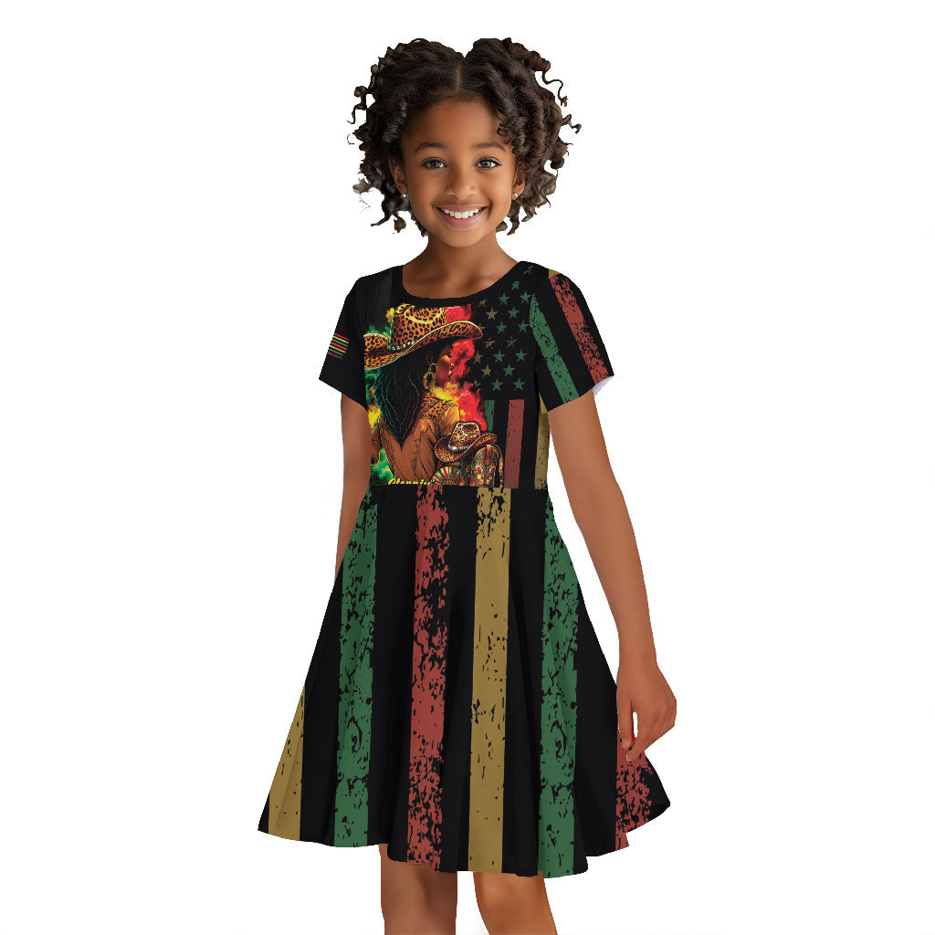 Steppin' into Juneteenth 1865 Kid Short Sleeve Dress Melanin Cowgirl Grunge Style