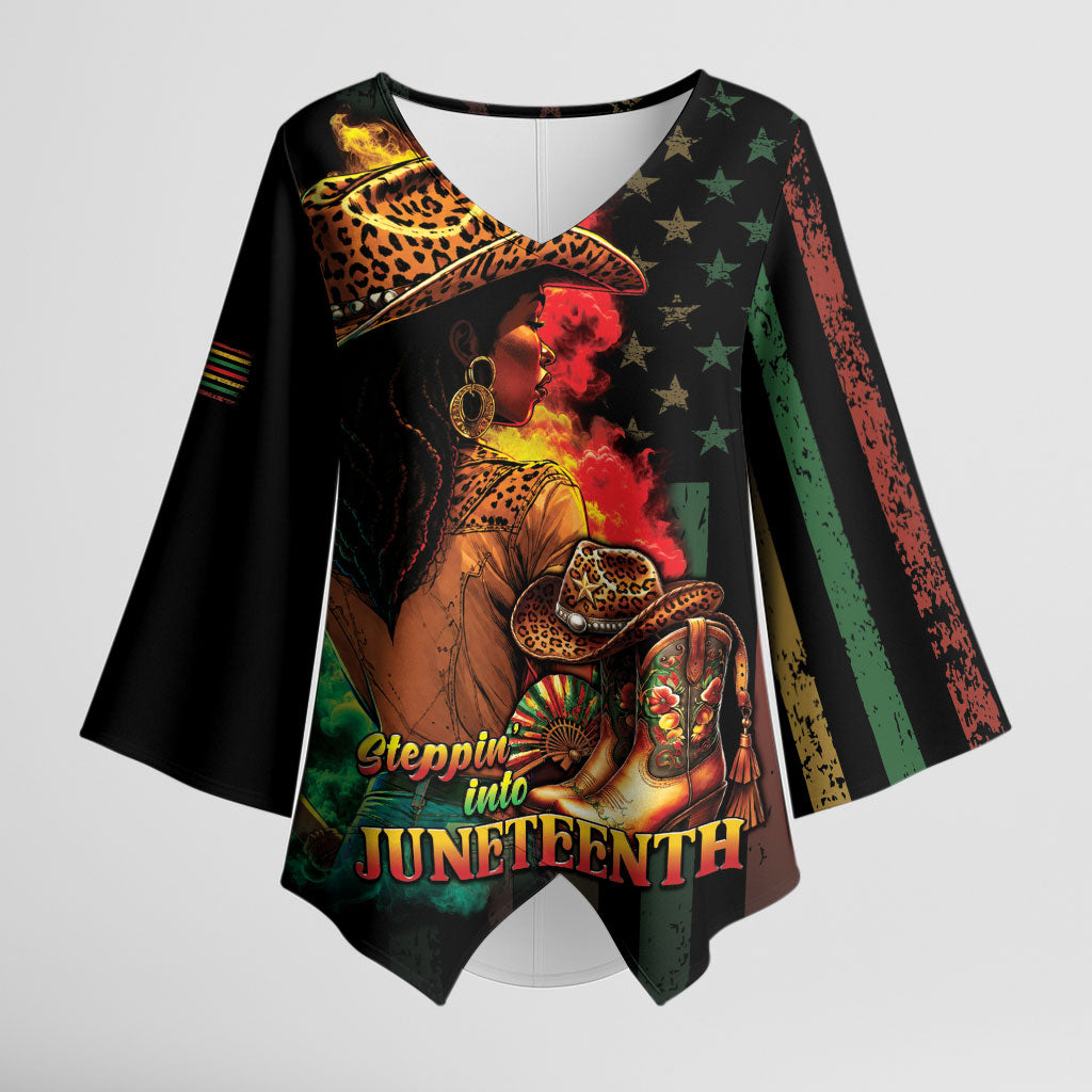 Steppin' into Juneteenth 1865 Kimono Sleeve Blouse Melanin Cowgirl Grunge Style