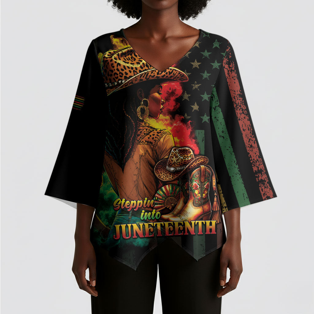 Steppin' into Juneteenth 1865 Kimono Sleeve Blouse Melanin Cowgirl Grunge Style