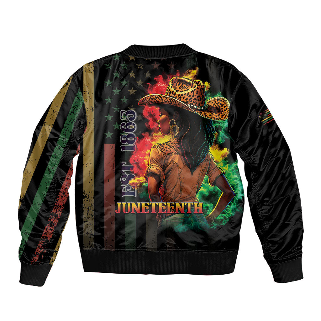 Steppin' into Juneteenth 1865 Sleeve Zip Bomber Jacket Melanin Cowgirl Grunge Style