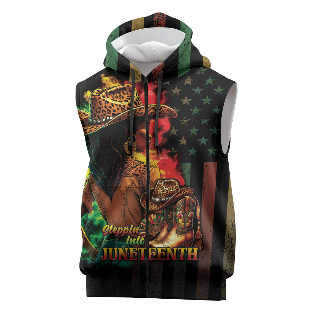 Steppin' into Juneteenth 1865 Sleeveless Zip Hoodie Melanin Cowgirl Grunge Style