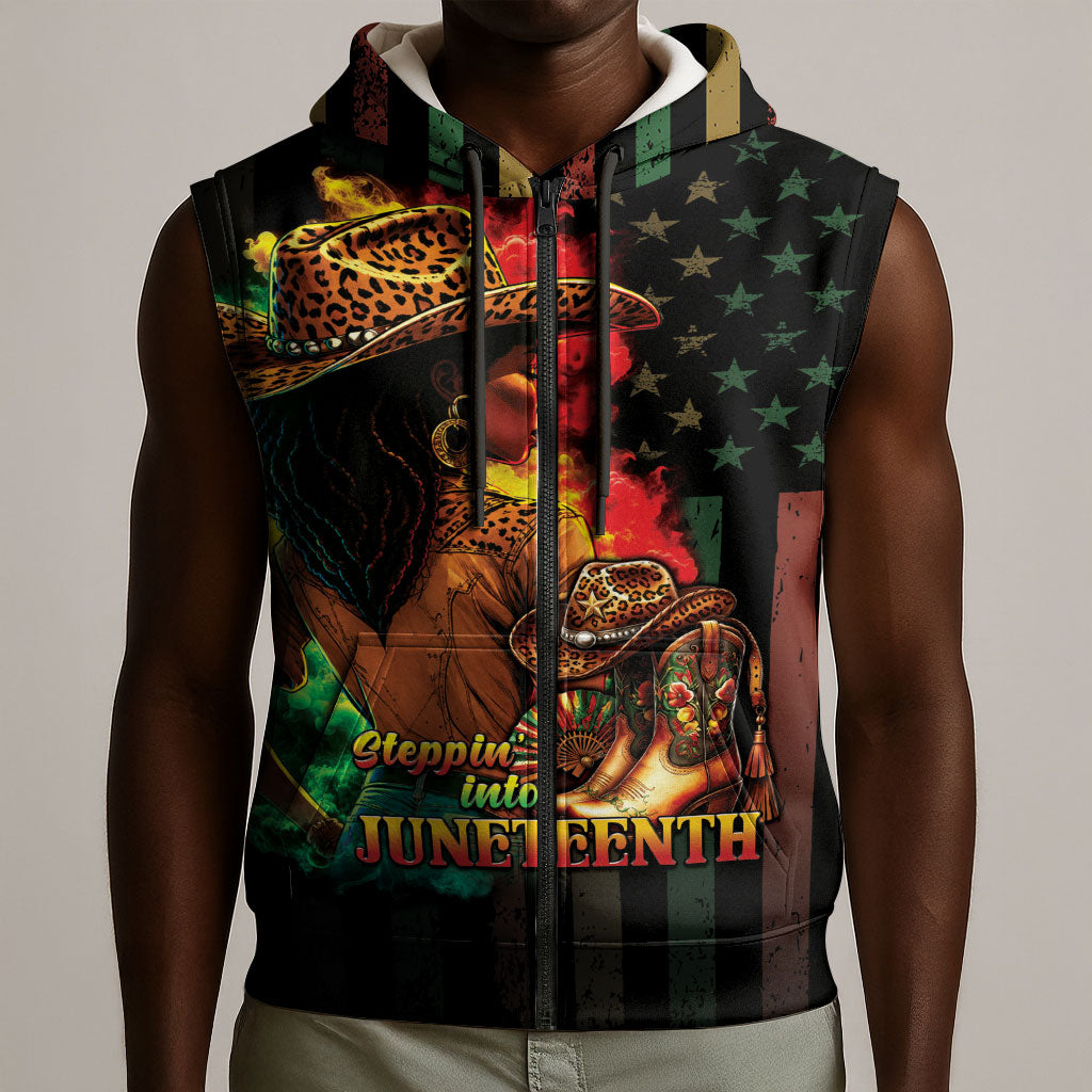 Steppin' into Juneteenth 1865 Sleeveless Zip Hoodie Melanin Cowgirl Grunge Style