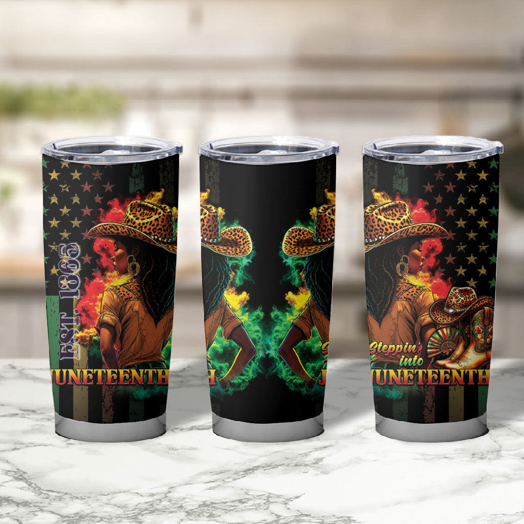 Steppin' into Juneteenth 1865 Tumbler Cup Melanin Cowgirl Grunge Style