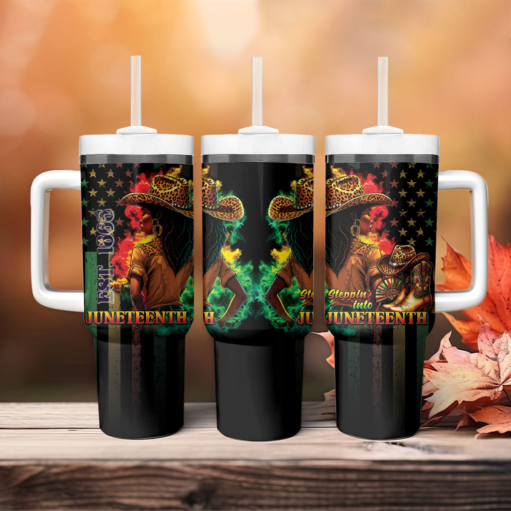 Steppin' into Juneteenth 1865 Tumbler With Handle Melanin Cowgirl Grunge Style