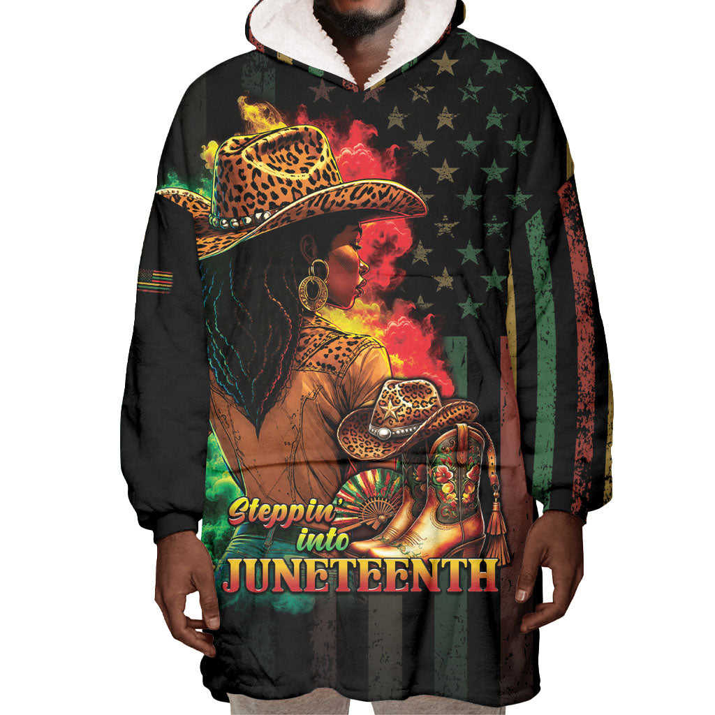 Steppin' into Juneteenth 1865 Wearable Blanket Hoodie Melanin Cowgirl Grunge Style