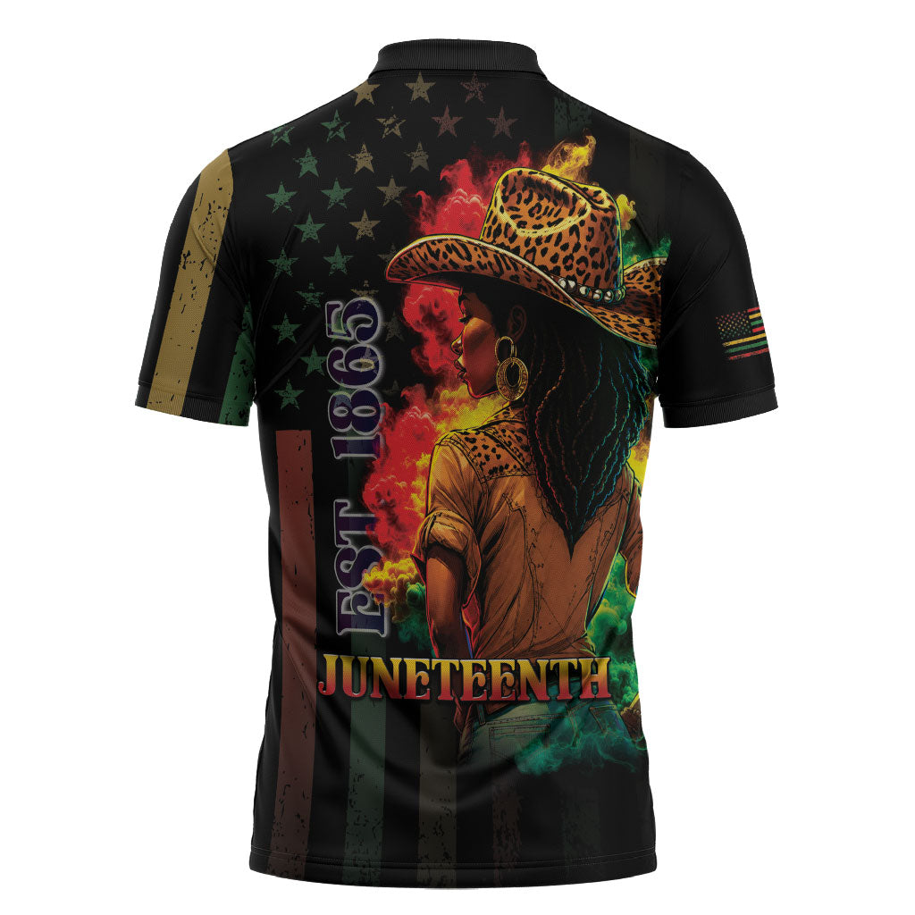 Steppin' into Juneteenth 1865 Zipper Polo Shirt Melanin Cowgirl Grunge Style