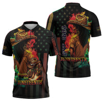 Steppin' into Juneteenth 1865 Zipper Polo Shirt Melanin Cowgirl Grunge Style