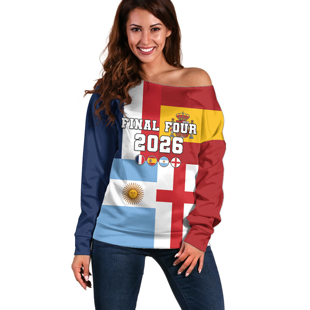 Custom World Football 2026 Final Four Off Shoulder Sweater One Field One Dream