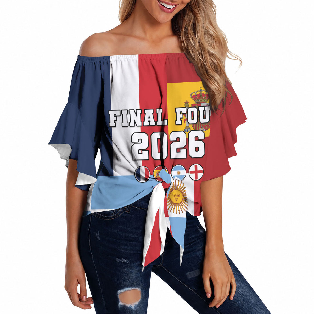 Custom World Football 2026 Final Four Off Shoulder Wrap Waist Top One Field One Dream