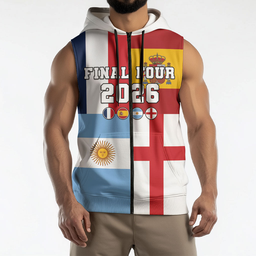 Custom World Football 2026 Final Four Sleeveless Zip Hoodie One Field One Dream