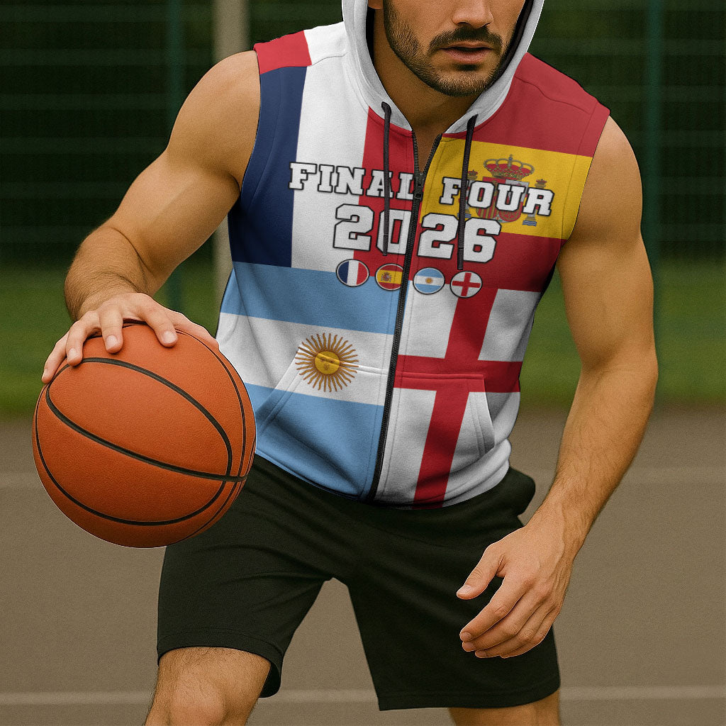 Custom World Football 2026 Final Four Sleeveless Zip Hoodie One Field One Dream